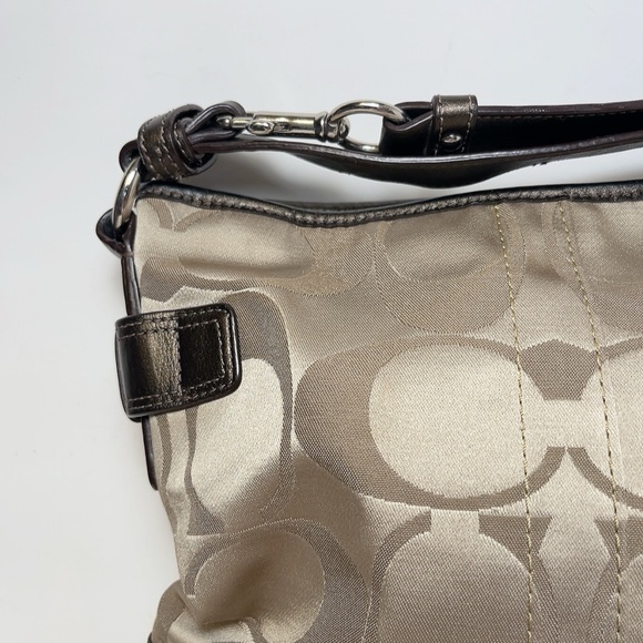 Coach Womens Brown Tan Sateen Signature Chain Duffle Convertible Crossbody Bag - Picture 8 of 15